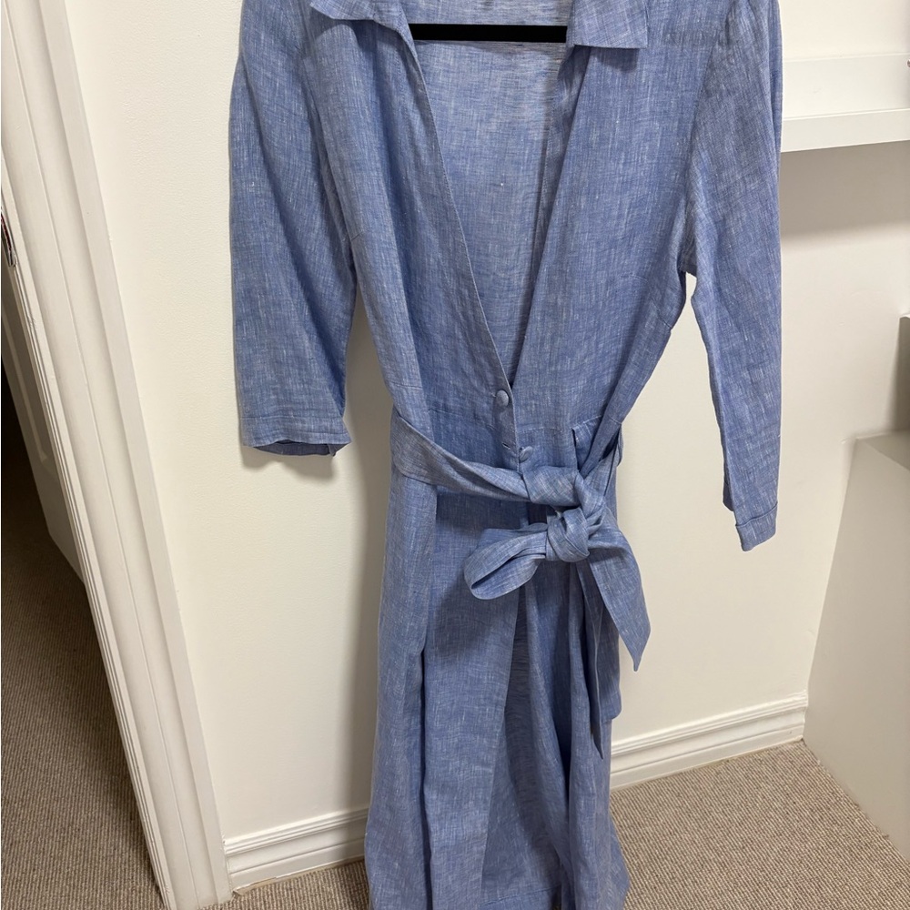 Zara Blue Linen Wrap Dress